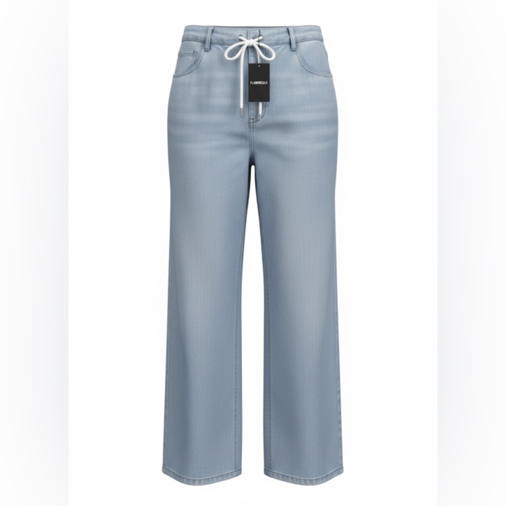 Women’s wide leg, soft stretch, drawstring denim from Flamingal. New with tags.